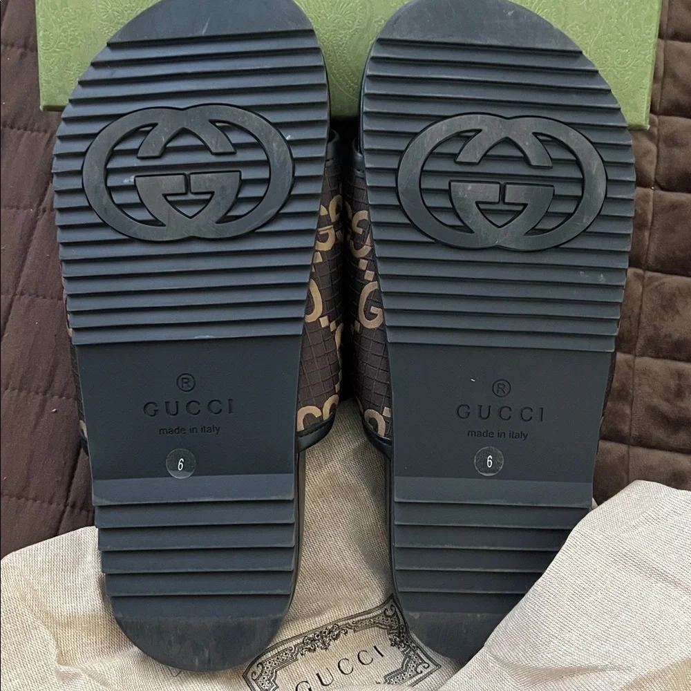 Gucci Brown and Beige Monogram Slide Sandals - Picture 5 of 7